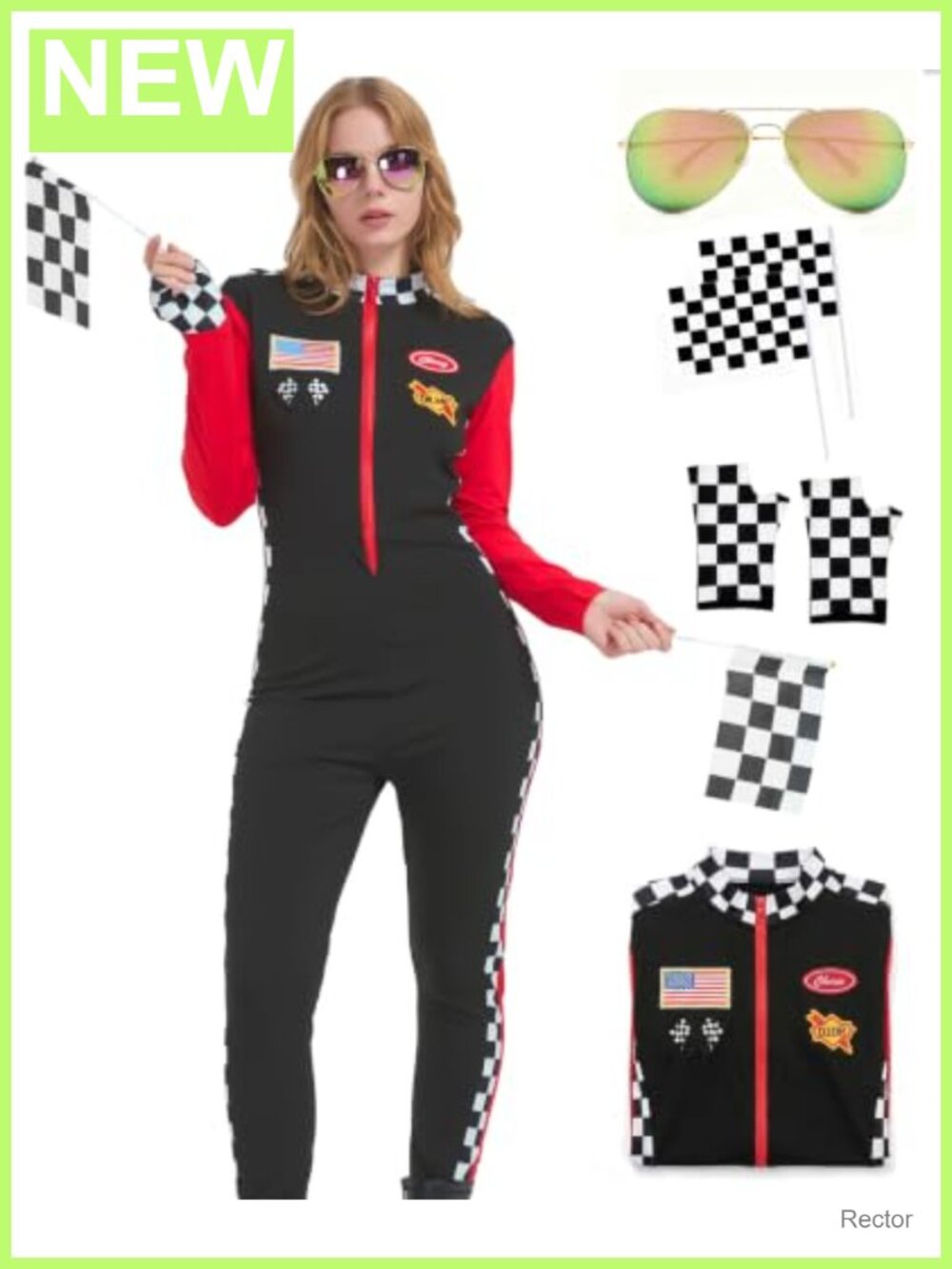 Sexy Racing Jumpsuit w/ Gloves Flags & Sunglasses